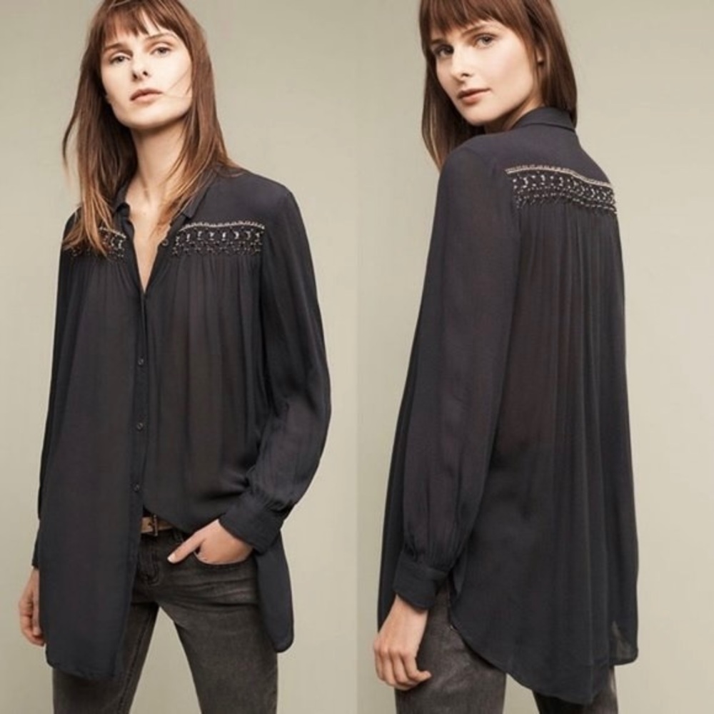 Anthropologie Floreat Beulah Oversized Button Down Tunic Blouse
